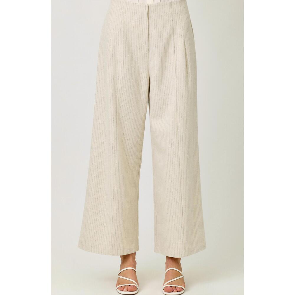 NEW MYSTREE sparklet pinstripe trousers in ivory